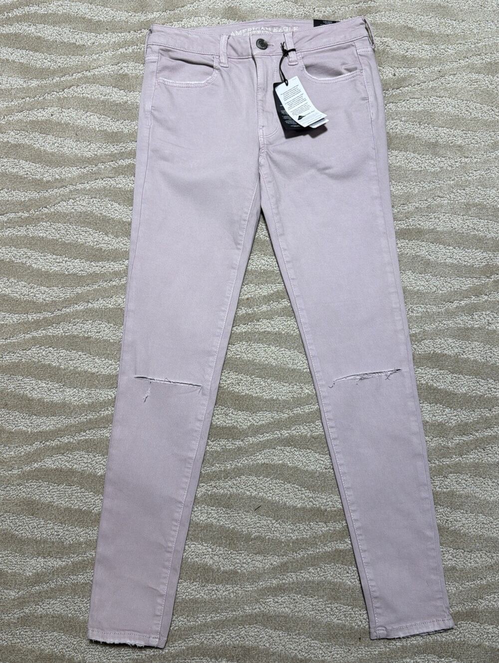 American Eagle Women's 6 Jeans Hi Rise Jegging Lavender Distressed Stretch NWT